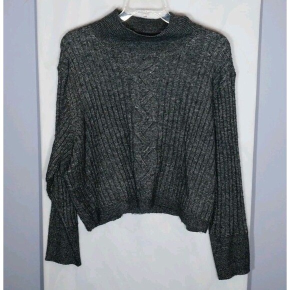 Ophelia Roe Cropped Sweater Sz 3X Charcoal Cable Knit Wool Blend Pullover Cozy - Picture 1 of 8